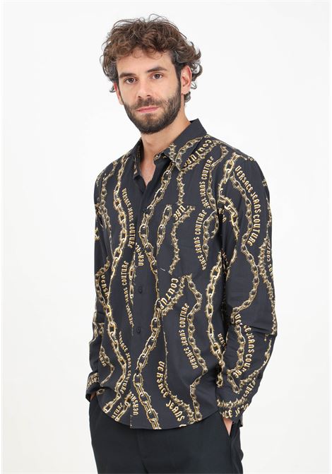 Black elegant men's shirt with Chain Couture print VERSACE JEANS COUTURE | 77GAL2R1NS485G89